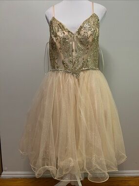 NWT Fiesta Fashion Gold Sequin Short Homecoming Cocktail Dress Tulle XL